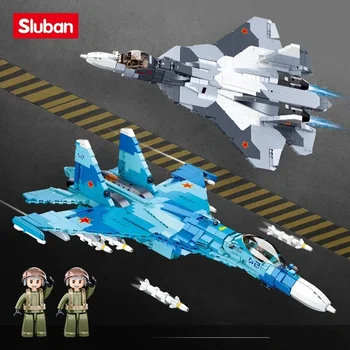 1040pcs Karinių Oro Pajėgų Ginklas Dry Su-27 Ir Su-57 Sparno Kovotojas Blokai Kit Plytų WW2 Klasikinis Modelis Žaislai Berniukams Dovana