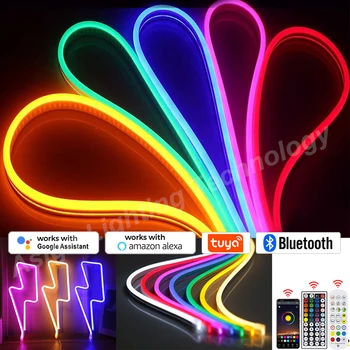12V LED Neon Juosta RGB 120LEDs/M Vandeniui Lanksčios Juostelės Juostelės RGB šviesos srautą galima reguliuoti IR Nuotolinis/Bluetooth/ Tuya Smart Wifi Balso Kontrolė