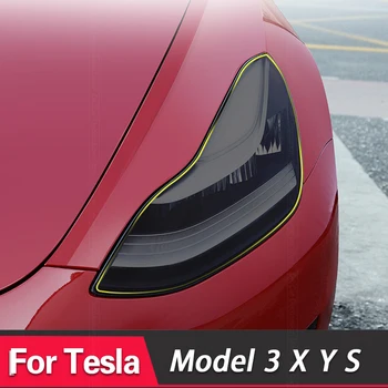 2 Vnt. Už Tesla Model 3 X Y S Automobilių Šviesų Atspalvį Dūmų Juoda Apsauginė Plėvelė Apsaugos Skaidrios TPU Lipdukas Priedai 2 Vnt