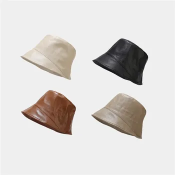 2023 Korėjos Versija, Kepurės Žiemą Pu Vientisos Spalvos Kibirą Skrybėlės Žvejys Skrybėlę Lauko Kelionių Kepurė Mergaitėms Ir Moterims