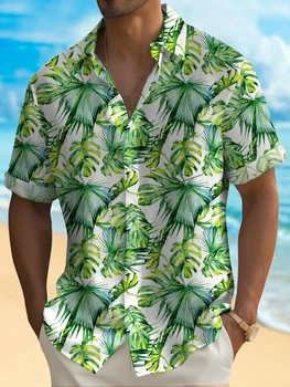 2024 m. Havajų Paplūdimys Atsitiktinis vyriški Marškiniai, Lauko Gatvės Atsitiktinis Kasdien Patenka Turndown Trumpas Rankovės Mados Sagomis Marškinėliai Berniukams