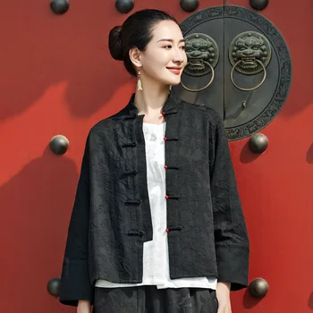 2024 m. kinijos stiliaus tang kostiumas striukė moteriška vertikaliai apykaklės trumpas rudens ir žiemos sutirštės prarasti derliaus hanfu striukė