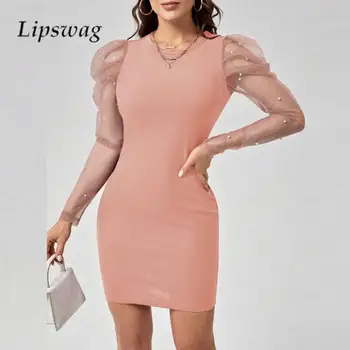2024 M. Rudens Office Ponios Klubo Wrap Mini Suknelė Pasakų, O Kaklo Sujungimas Slim Suknelė Elegantiškas Perspektyvos Akių Ilgomis Rankovėmis Moterų Suknelė