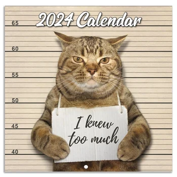 2024 M. Sieninis Kalendorius Sausio 2024 - Gruodžio 2024 M., Sieninį Kalendorių Kamštukas Dovana, Juokinga Katė