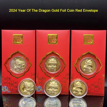 2024 Metų Dragon Aukso Folija Progines Monetas, Naujieji Metai Raudoną Voką Kinų Naujųjų Metų Pavasario Šventė Suvenyrai, Dovanos