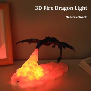 3D Spausdinimo LED Ugnies Drakonas Ledo Drakonas Staliniai Šviestuvai Naktį Šviesos Įkrovimo Akių Apsauga Minkšta Šviesa, Miegamojo Kambarį Namuose