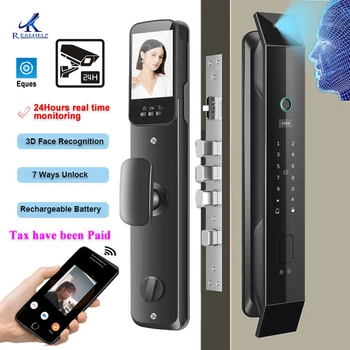 3D Veido Atpažinimo Smart Lock Bekontaktis Durų Atidarymo 6-in-1 Veido Atpažinimo pirštų Atspaudų APP Kontrolės HD Kamera, Vaizdo Doorbell