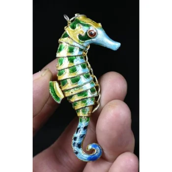 7.4 cm Senosios Kinijos Miao Sidabro Feng Shui Cloisonne Emalio Seahorse Pakabukas