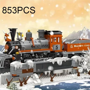 853PCS Garo Traukinio Blokai Miesto Transporto Vakarų Sniego Traukinio Bėgių Surinkti Modelį, Plytos, Žaislai, Kalėdų Dovanos Vaikams