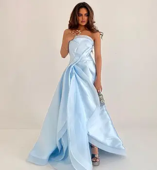A-Line Mėlyna Brangioji, Vakaro Suknelės Grindų Ilgis Rankovių Prom dresses Saudo Arabijos Moterų Oficialų Suknelė V Kaklo