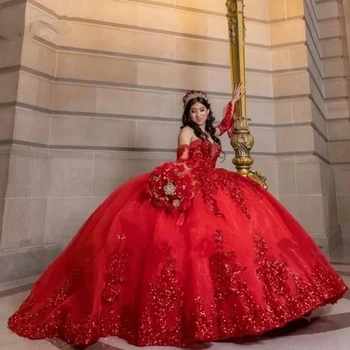 ANGELSBRIDEP Raudona Quinceanera Suknelės Su Nuimamais Rankovėmis China Tiulio Brangioji Saldus 16 Vestidos Para Quinceanera 2023
