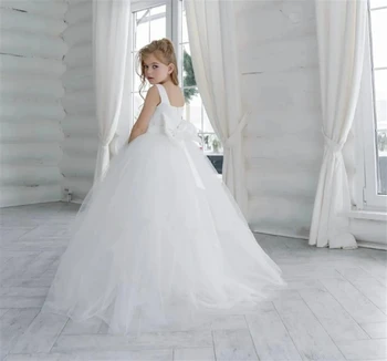 Baltas Purus Gėlių Mergaitės Suknelė Tiulio Aplikacijos Vaiko Pirmoji Komunija Gimtadienio Svečių Vestuvės Dress