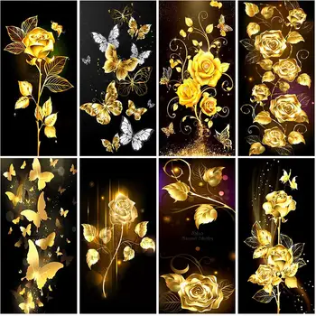 Diamond Tapybos Kraštovaizdžio Gėlių Golden Rose kvadratiniu Turas Animacinių filmų 5D 