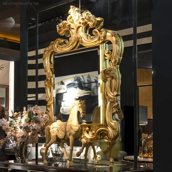Didelis Baroko Aukso Veidrodėliai, Medžio Drožė Banga Apdaila Veidrodžio -IKI decors