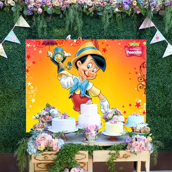 Disney Animacinių Filmų, Kad Pinokio Nuotykius Geltona Ir Rožinė Pentagram Fone Berniukai Vaikams Gimtadienio Foto Tapetai Reklama