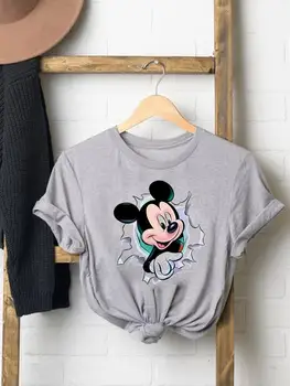 Disney Mickey Mouse Vasaros Moterų Tee Viršuje Akvarelė Saldus 90s Drabužiai Moterims, Drabužiai Mados Atsitiktinis Animacinių filmų Grafinis T-shirts