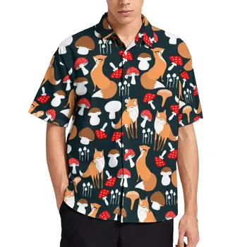 Grybų Dizaino Paplūdimio Marškinėliai Vyrų Mielas Fox Spausdinti Atsitiktinis Havajų Marškinėliai trumpomis Rankovėmis Grafinis Y2K Negabaritinių Palaidinės Dovana