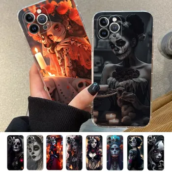Helovinas kaukolė mergina, Telefono dėklas Skirtas iPhone 15 XR X XS Max 14 13 Pro Max 11 12 Mini 6 7 8 plus SE 2020 Spausdinimo Dangtis