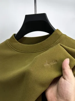 High-end Rudenį Vyrų Aukštos kokybės Apvalios Kaklo marškinėliai Verslo Atsitiktinis ilgomis rankovėmis Mados vientisos Spalvos, Siuvinėta Naują Aukščiausio M-4XL