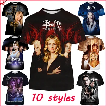 Jav Televizijos Buffy The Vampire Slayer 3D Print T Shirt Unisex Atsitiktinis Trumpas Rankovės Juokinga T-shirt Harajuku Streetwear Marškinėliai Topai Tees