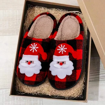 Kalėdų Fuzzy Patalpų Šlepetės Butas Santa Claus Purus Kailis Šlepetės Anti Slip Pliušinis Slip-on House Batai Pledas Žiemą Patalpose