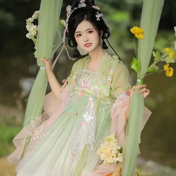 Kinijos Hanfu Suknelė Lily Žalia Sparnus Han Elementas Tobulinimo Chinoiserie Han Kostiumas Sia Ru Tango Qi Krūtinės Ru Suknelė