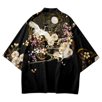 Mados Derliaus Krano Spausdinti Paplūdimio Kimono Moteris Megztinis Marškinėliai 2023 Vasaros Japonijos Yukata Moterų Streetwear Drabužius, Drabužius