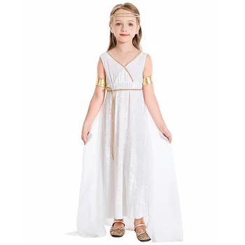 Mergaitė Balto Aksomo V Padalinta Suknelė Graikų Deivė Cosplay Kostiumas Deivė Elegantiškas Nereguliarus Dress Kostiumai Šalis