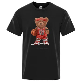 Meškiukas 23 Meilės Žaidimų Žaisti Krepšinį Spausdinti Juokinga T-Shirt Vyrai Laisvi Negabaritinių Drabužių Medvilnės Kokybės Trumpas Rankovės Žmogui