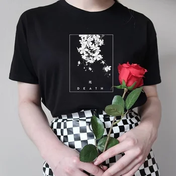 Mirties Žiedų arba Gyvenimo Gėlė Marškinėliai Goth Gėlių Harajuku Estetinės Derliaus Japonų Stiliaus Grunge Hipster Medvilnės Marškinėliai Topai