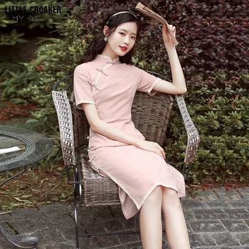 Moterų Rožinė Qipao 2023 Naujų Jaunų Mergaičių Pagerėjo Cheongsam Edition Suknelė Kinijos Kasdien Dėvėti Mažų Vaikų Vasaros