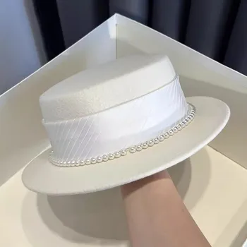 Moterų skrybėlę viršų skrybėlės didžiosios britanijos taurės Kepurės moterų vilnos prabangus elegantiškas moteris skrybėlę vestuvių ceremonija chapéu panama fedora nemokamas pristatymas