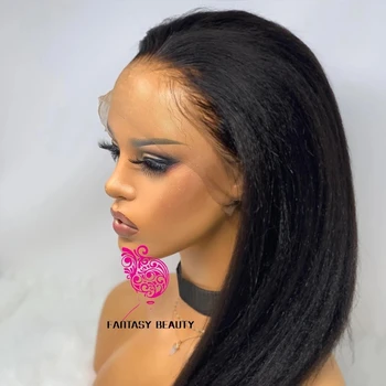 Natūralus Juodas Yaki Tiesiai Giliai Dalis Nėriniai Priekiniai Sintetinių Plaukų Perukai už juodaodžių Moterų PrePlucked Transprent Nėrinių Perukai Kūdikio Plaukų