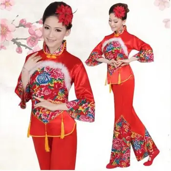 Nauji Metai Raudona Hanfu Moterų Kinijos Tradicinis Kostiumas Nacionalinės Jaunesni Stiliaus Drabužių Ventiliatorius Yangko Etape Šokių Drabužiai, Kostiumai