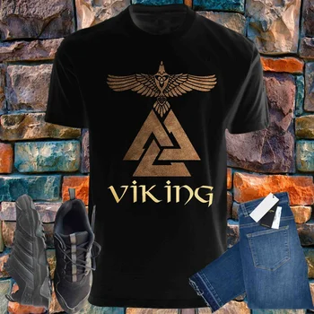 Naujovė Šiaurės Vikingų'er Valknut Rune Vanagas, T-Marškinėliai, 100% Medvilnė, O-Kaklo Vasaros trumpomis Rankovėmis Atsitiktinis Vyrai T-shirt Dydis S-3XL