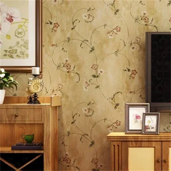 Retro Geltono Nostalgiškas Sielovados Gėlių Tapetai Amerikos Šalyje, Miegamojo Kambarį Fone Vynuogių Gėlių Tapetai Ne Austi