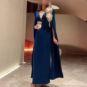 Rose Novias Undinė Promenadzie Suknelė ilgomis Rankovėmis V-Kaklo, Puoštas Užtrauktukas Elegantiškas Šalis Suknelė Saudo Arabijos Moterų Jersey Vakaro Suknelės