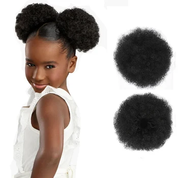 Sintetinių Afro Sluoksniuotos Raišteliu surišti į arklio Plaukų Bun 6inch Trumpas Afro Keistą Garbanotas Pratęsimo Hairpieces Mergaitėms Juoda Moterų