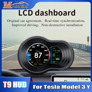 T9 Automobilių Head Up Display Už Tesla Model 3 Y HUD Skaitmeninis Laikrodis, Baterija Stebėti Bandymų Spidometras KMH Matuoklis borto Kompiuteris, Testeris