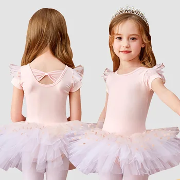USHINE Baleto sijonas mergaitėms Šokių drabužiai tutus suknelė drabužių Vaikams, moterims Leotard Trumpas Rankovės Medvilnės Costumus šokiai Šokis