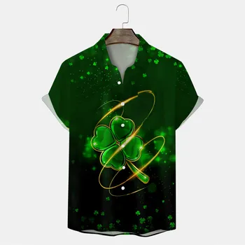 Vyriški marškiniai, Airijos, festivalio marškinėliai, Palaidinės St-Patrick-Dieną prabanga Trumpas Rankovėmis Viršūnes Dobilų Žaliosios atvartas-kaklo vasaros camisas