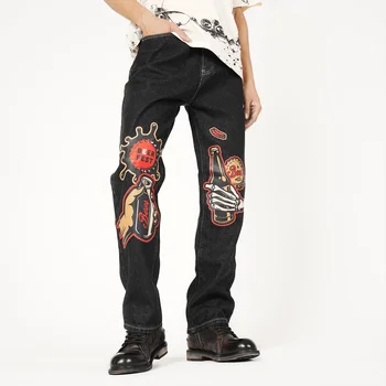 Y2K Retro Jeans vyriški Rudenį ir Žiemą Gatvės Tiesiai Koja Plati Koja Kelnės Vakarų Džinsai Atsitiktinis Ilgas Kelnes