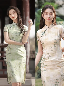Elegantiškas Vasaros Gėlių Šiuolaikinės Cheongsam Retro Mados Seksualus Jaunas Merginas Kasdien Qipao Kinų Stiliaus Vakaras Suknelė Moterims Šalis